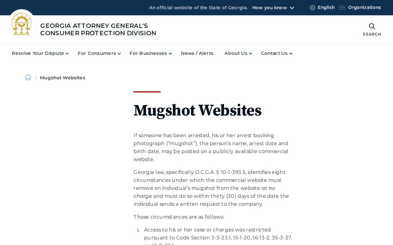 Georgia mugshot website statute guidance for Atkinson County records